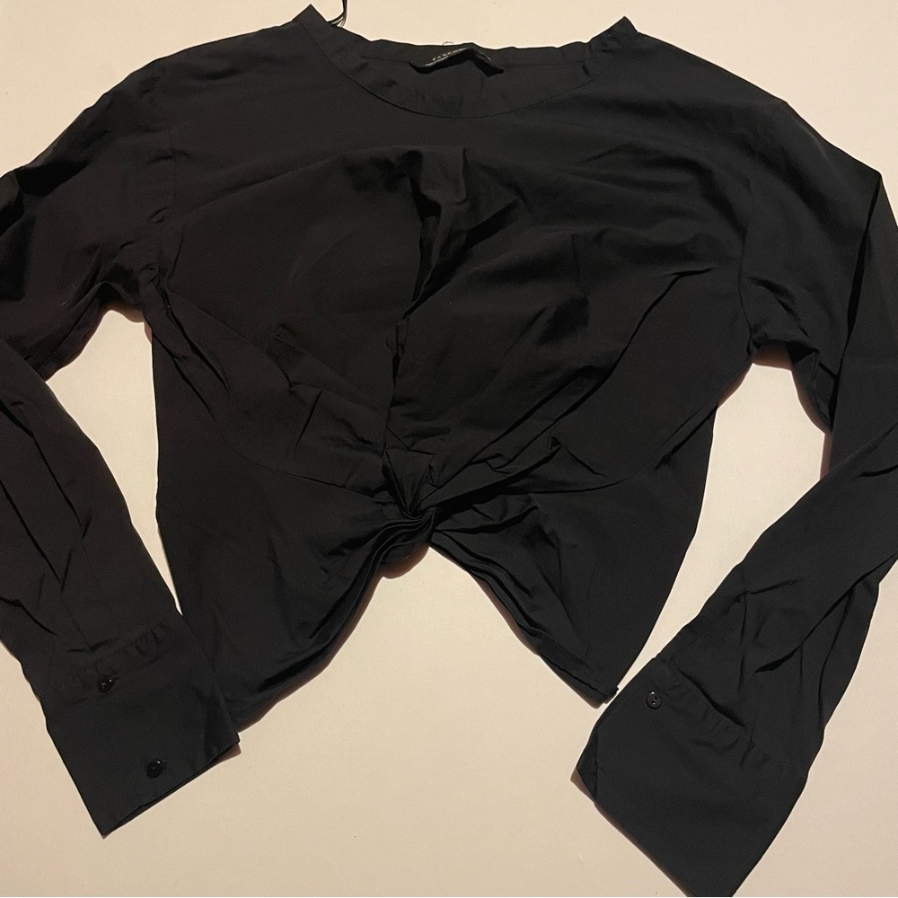 Black Zara knotted front workwear shirt with elastic back